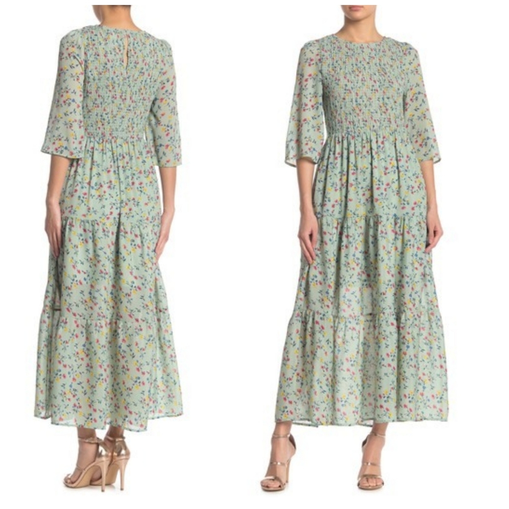 MELLODAY FLORAL SMOCKED MAXI DRESS